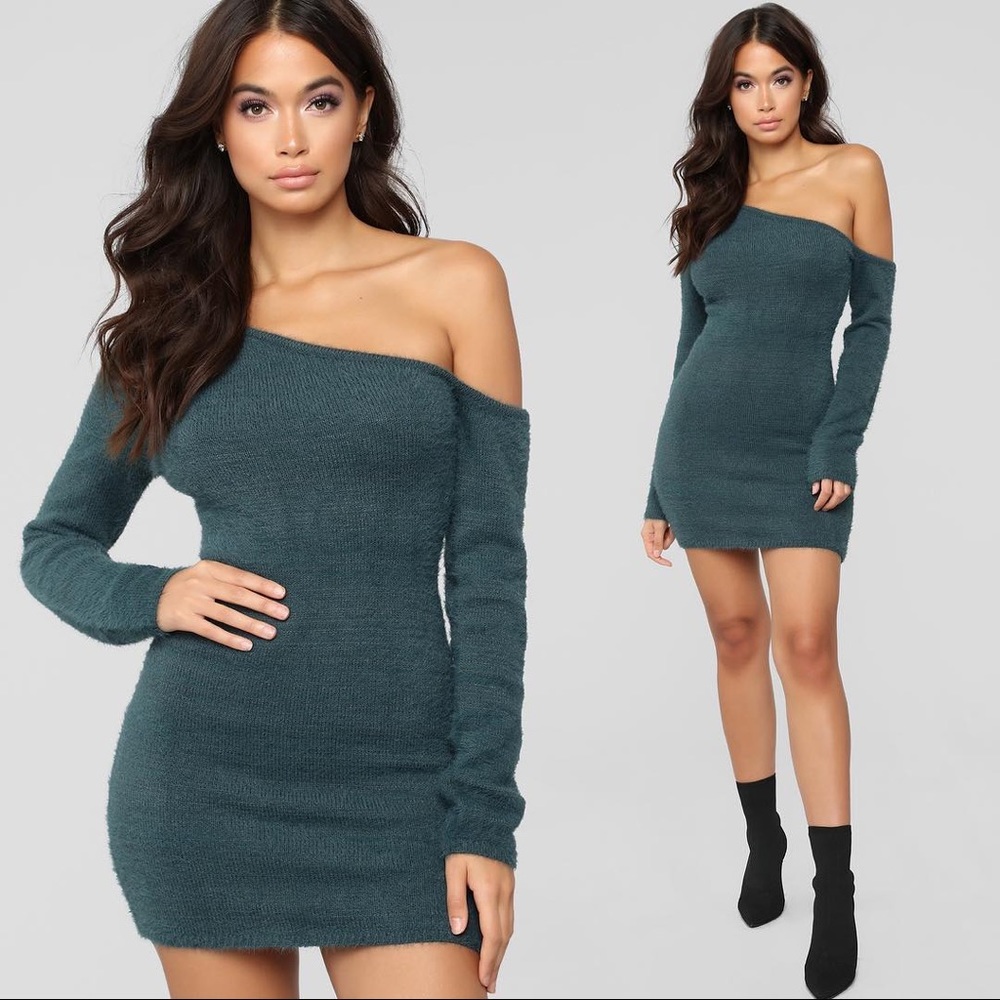 Fashion Nova One Shoulder Sweater Dress 0018